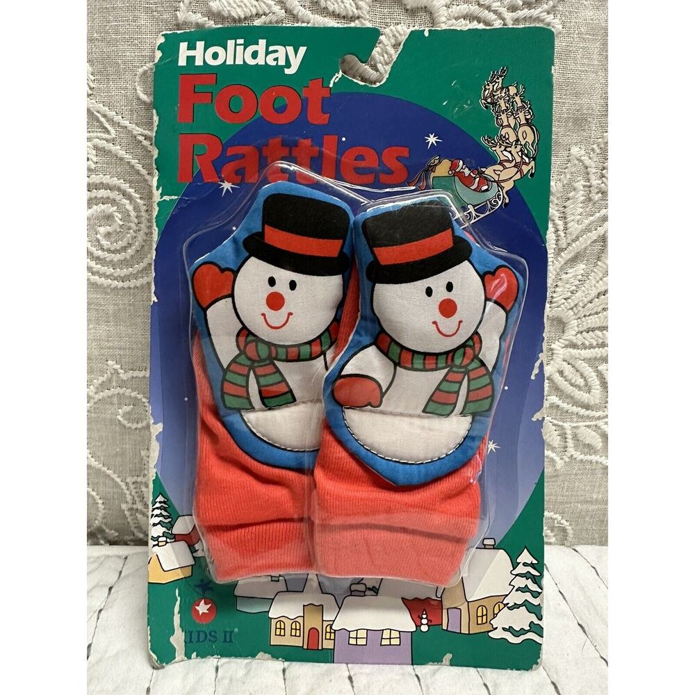 Vintage Foot Rattlers Baby Sock Toy Snowman Christmas Kids II 1994 Rattle